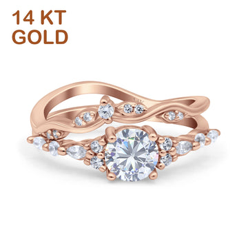 14K Rose Gold Two Piece Vintage Style Round Cubic Zirconia Engagement Ring
